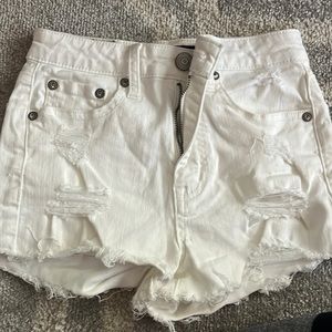 Aero White distressed denim shorts